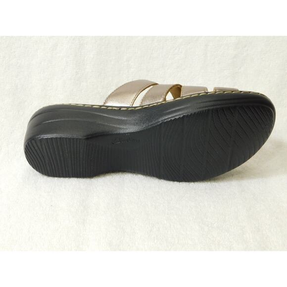 W613 Clarks Gold Metallic Merliah Karli Leather Slide Sandals Size 6 M - Picture 5 of 5